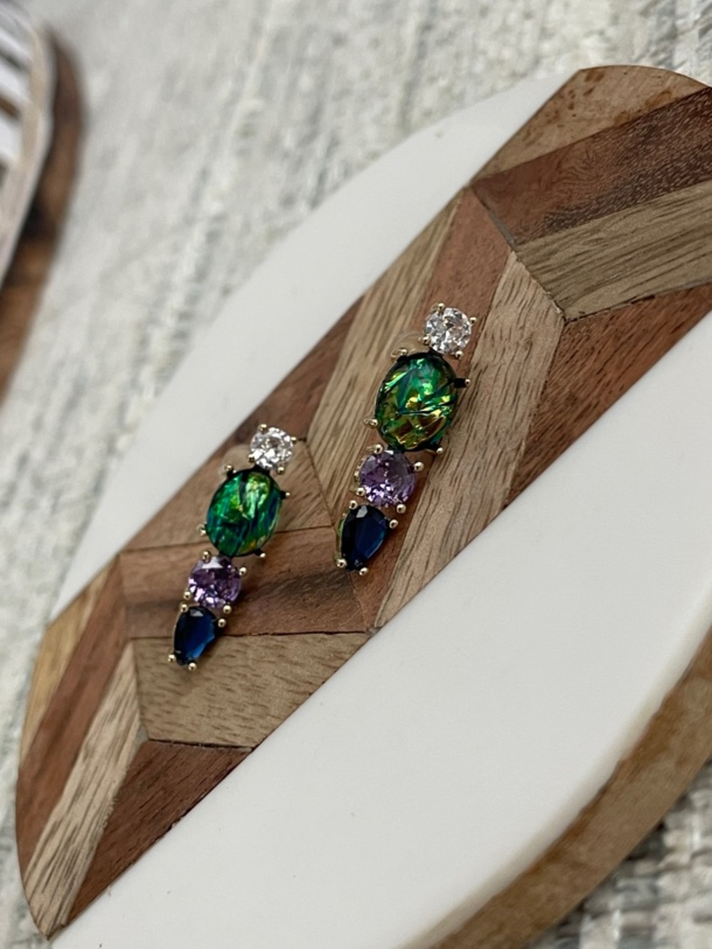 Gold Tone Green Multi-Stone Drop Earrings